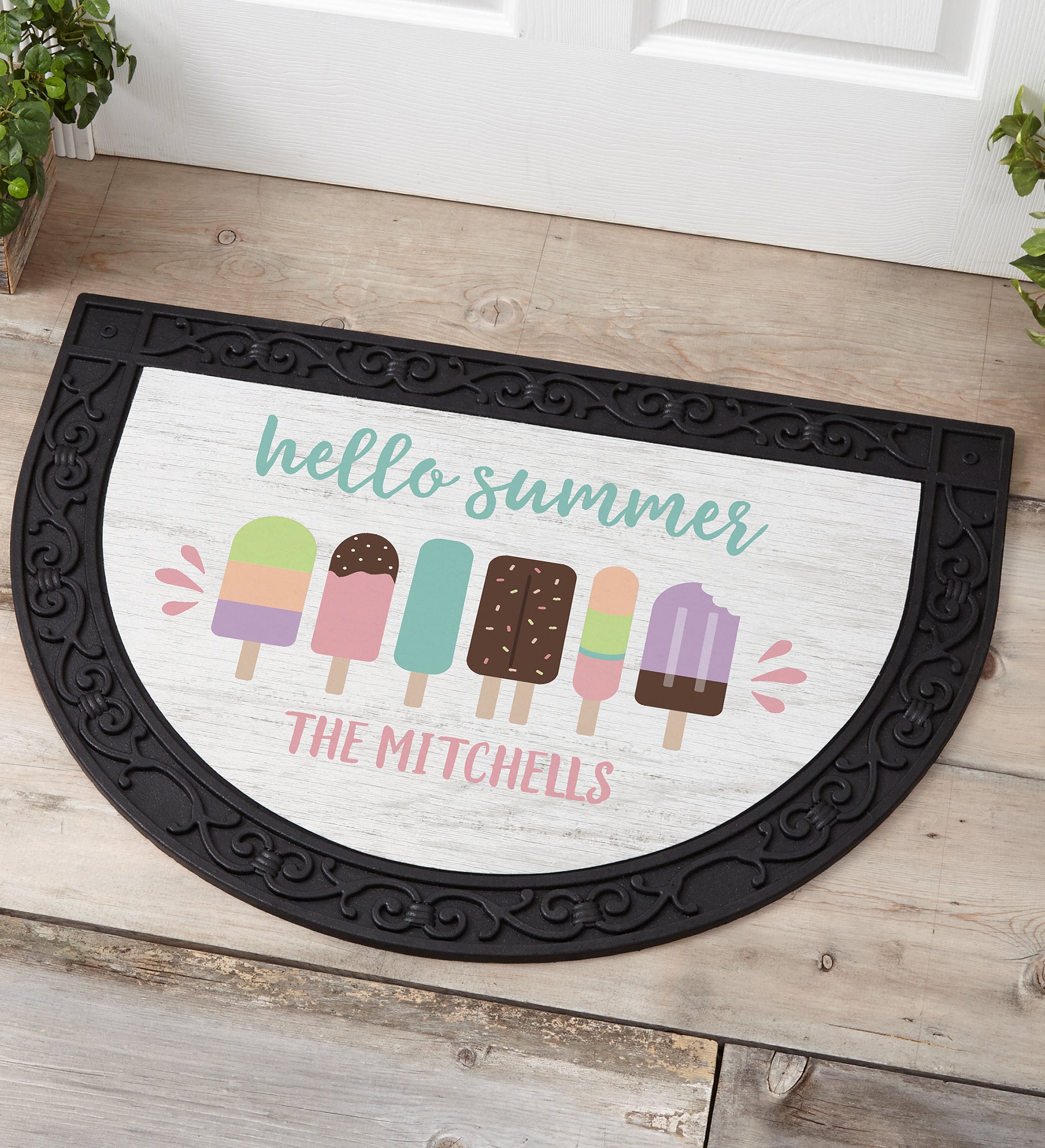 Summer Popsicle Personalized Half Round Doormat